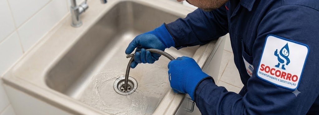 Profissional realizando Desentupimento Residencial em Timbó