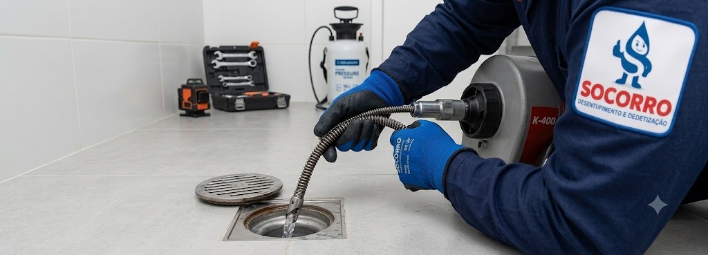 Profissional realizando Desentupimento de Ralos em Timbó